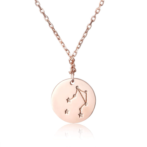 N-7016 Zodiac Constellation Disc Charm and Necklace Set - Rose Gold Plated - Libra | Teeda