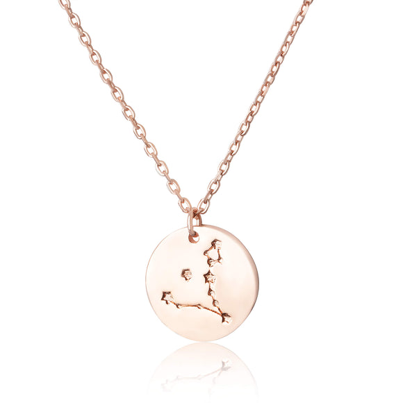 N-7016 Zodiac Constellation Disc Charm and Necklace Set - Rose Gold Plated - Pisces | Teeda
