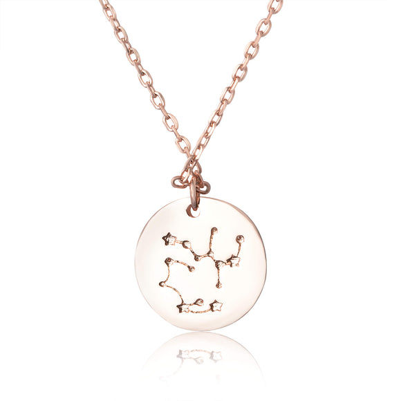 N-7016 Zodiac Constellation Disc Charm and Necklace Set - Rose Gold Plated - Sagittarius | Teeda
