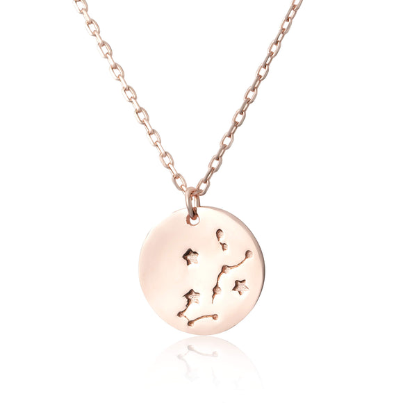 N-7016 Zodiac Constellation Disc Charm and Necklace Set - Rose Gold Plated - Scorpio | Teeda