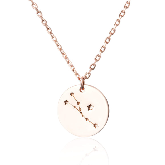 N-7016 Zodiac Constellation Disc Charm and Necklace Set - Rose Gold Plated - Taurus | Teeda