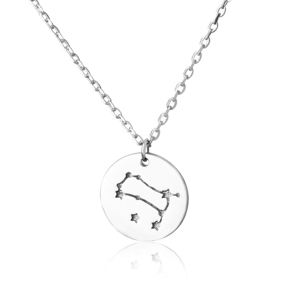 N-7016 Zodiac Constellation Disc Charm and Necklace Set - Rhodium Plated - Gemini | Teeda