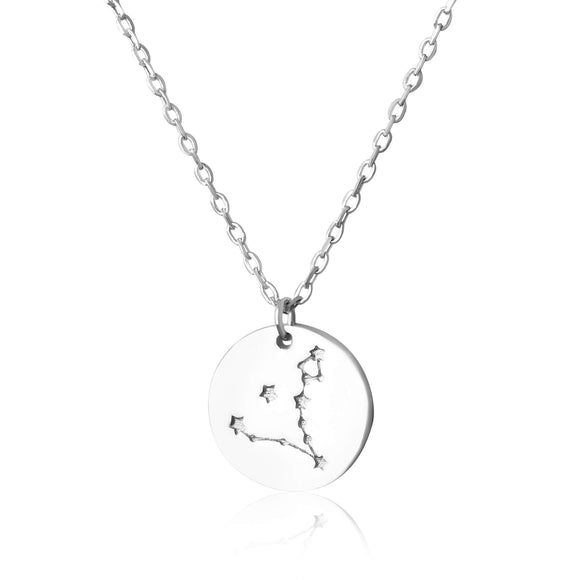 N-7016 Zodiac Constellation Disc Charm and Necklace Set - Rhodium Plated - Pisces | Teeda