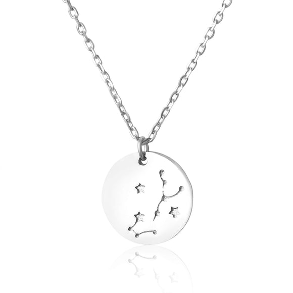 N-7016 Zodiac Constellation Disc Charm and Necklace Set - Rhodium Plated - Scorpio | Teeda