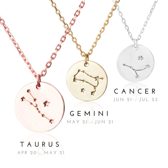 N-7016 Zodiac Constellation Disc Charm and Necklace Set