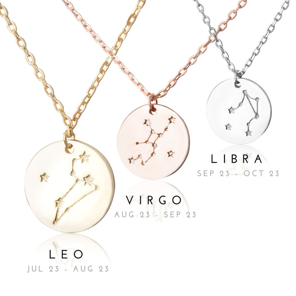 N-7016 Zodiac Constellation Disc Charm and Necklace Set
