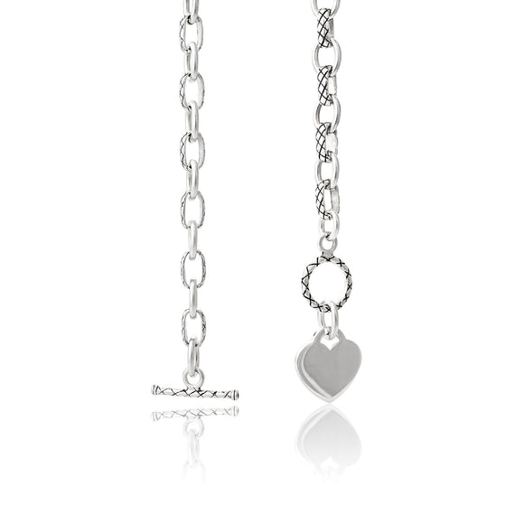 N-807 Alternating Cable Rolo Link with Lattice Pattern Necklace | Teeda