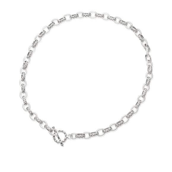 N-807 Alternating Cable Rolo Link with Lattice Pattern Necklace