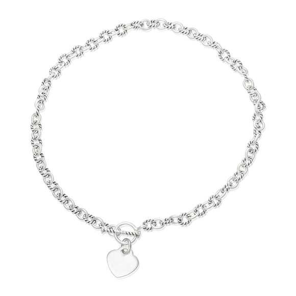 N-813-H Alternating Sm Twist Oval Cable Link Necklace - Heart | Teeda