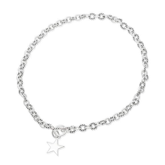 N-813-S Alternating Sm Twist Oval Cable Link Necklace - Star | Teeda