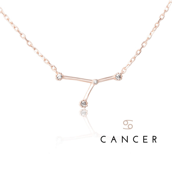 NZ-7015 Zodiac Constellation CZ Charm and Necklace Set - Cancer | Teeda