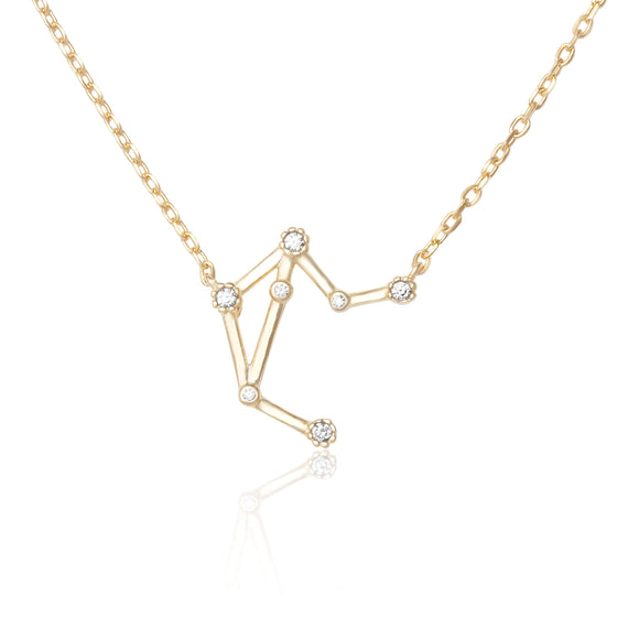 NZ-7015 Zodiac Constellation CZ Charm and Necklace Set - Gold Plated - Libra | Teeda