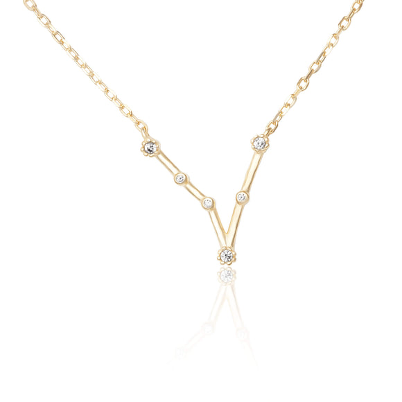 NZ-7015 Zodiac Constellation CZ Charm and Necklace Set - Gold Plated - Pisces | Teeda