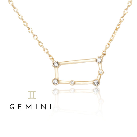 NZ-7015 Zodiac Constellation CZ Charm and Necklace Set - Gemini | Teeda