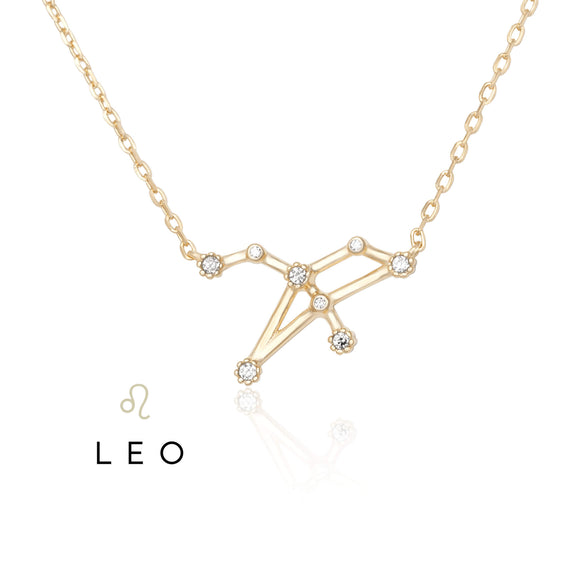 NZ-7015 Zodiac Constellation CZ Charm and Necklace Set - Leo | Teeda