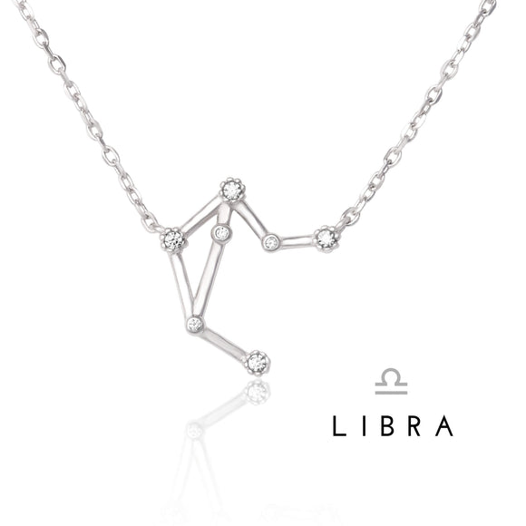 NZ-7015 Zodiac Constellation CZ Charm and Necklace Set - Libra | Teeda
