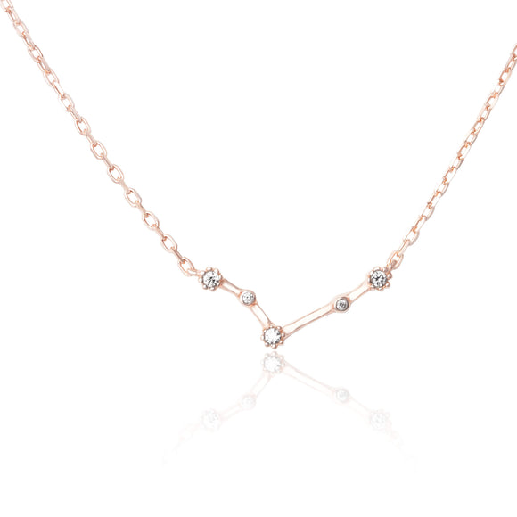 NZ-7015 Zodiac Constellation CZ Charm and Necklace Set - Rose Gold Plated - Aries | Teeda