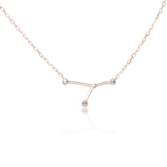 NZ-7015 Zodiac Constellation CZ Charm and Necklace Set - Rose Gold Plated - Cancer | Teeda