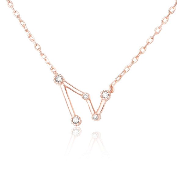 NZ-7015 Zodiac Constellation CZ Charm and Necklace Set - Rose Gold Plated - Capricorn | Teeda