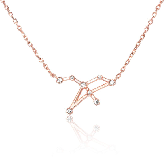 NZ-7015 Zodiac Constellation CZ Charm and Necklace Set - Rose Gold Plated - Leo | Teeda
