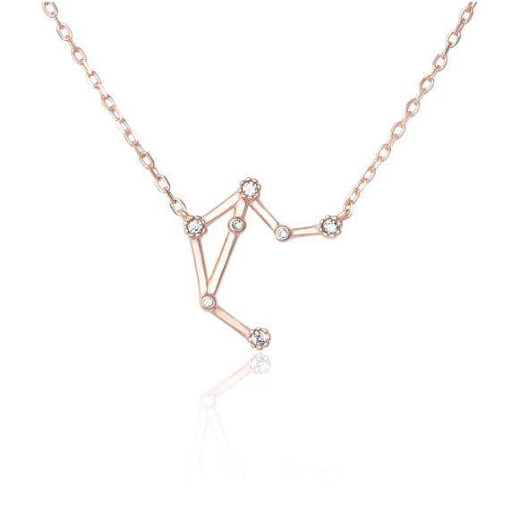 NZ-7015 Zodiac Constellation CZ Charm and Necklace Set - Rose Gold Plated - Libra | Teeda