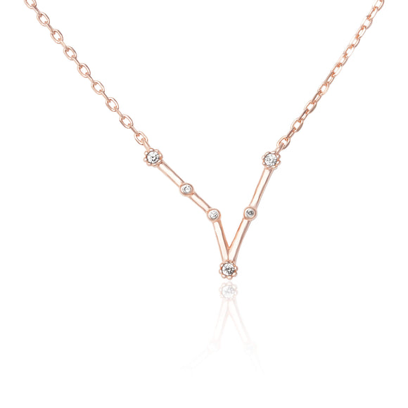 NZ-7015 Zodiac Constellation CZ Charm and Necklace Set - Rose Gold Plated - Pisces | Teeda