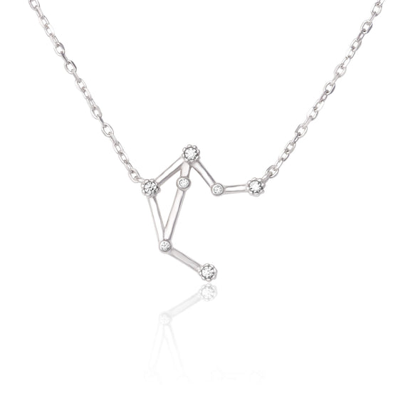 NZ-7015 Zodiac Constellation CZ Charm and Necklace Set - Rhodium Plated - Libra | Teeda