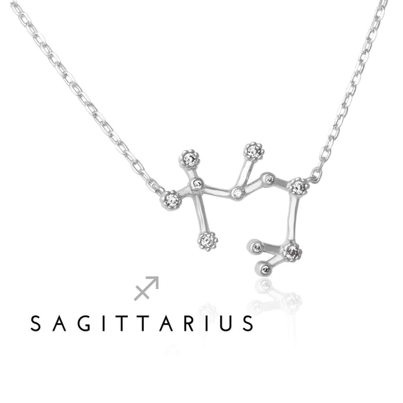 NZ-7015 Zodiac Constellation CZ Charm and Necklace Set - Sagittarius | Teeda
