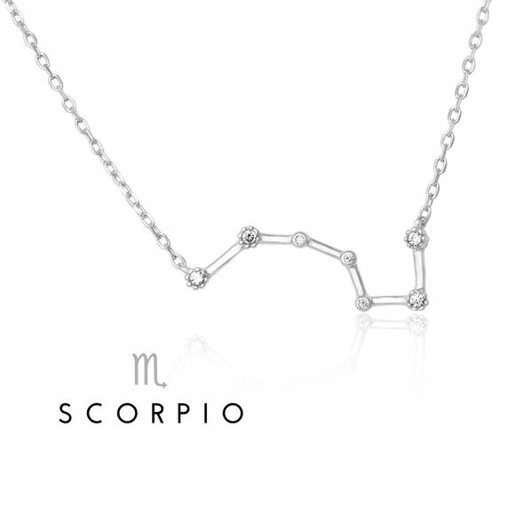 NZ-7015 Zodiac Constellation CZ Charm and Necklace Set - Scorpio | Teeda