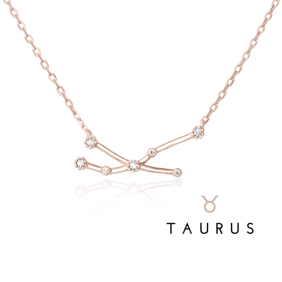 NZ-7015 Zodiac Constellation CZ Charm and Necklace Set - Taurus | Teeda