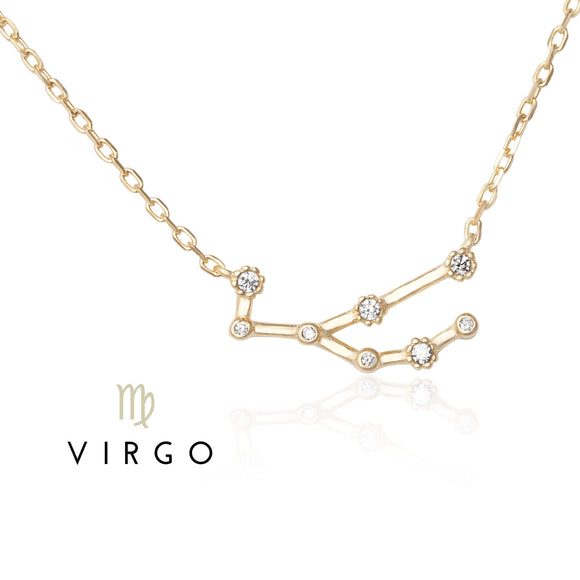 NZ-7015 Zodiac Constellation CZ Charm and Necklace Set - Virgo | Teeda