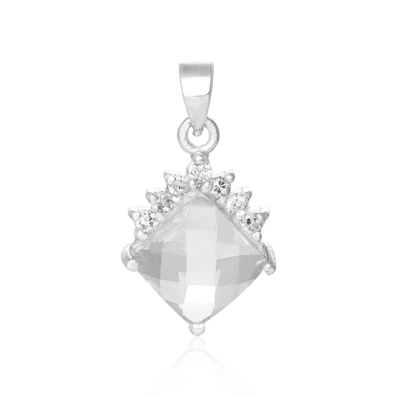PZ-7006-C Faceted Diamond Shape CZ Pendant - Clear | Teeda