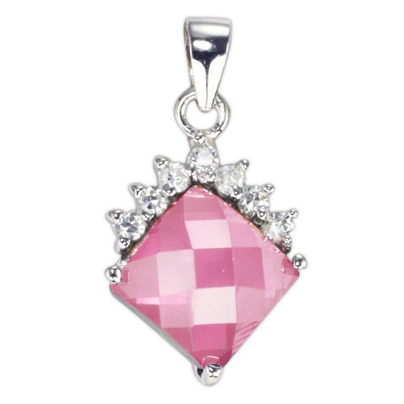 PZ-7006-P Faceted Diamond Shape CZ Pendant - Pink | Teeda