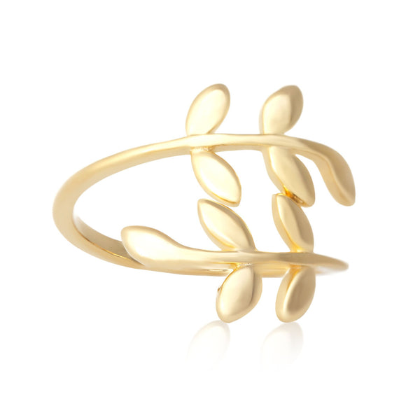 R-5008 Wraparound Branch Leaf Ring - Gold Plated | Teeda