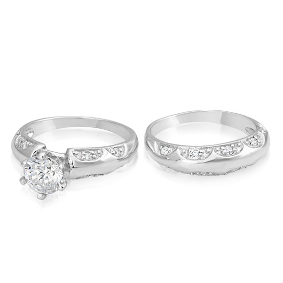 RSZ-2142 Scalloped Edge CZ Engagement Wedding Ring Set | Teeda