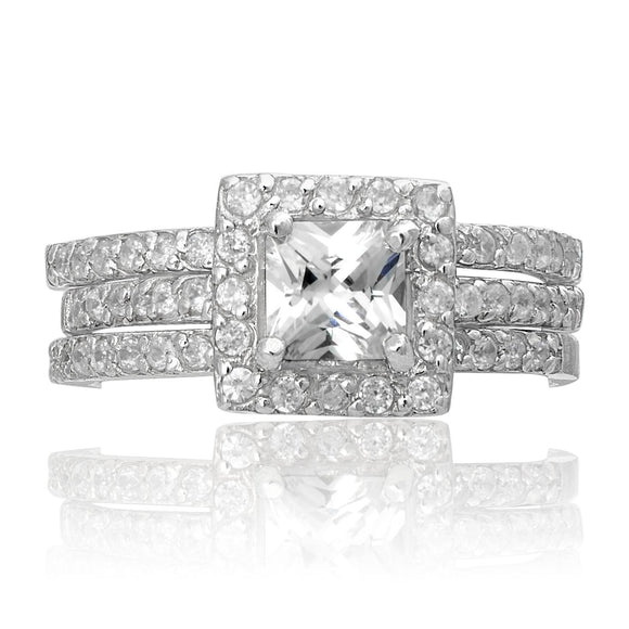 RSZ-2151 Princess Cut Halo CZ Engagement Wedding Ring Set | Teeda