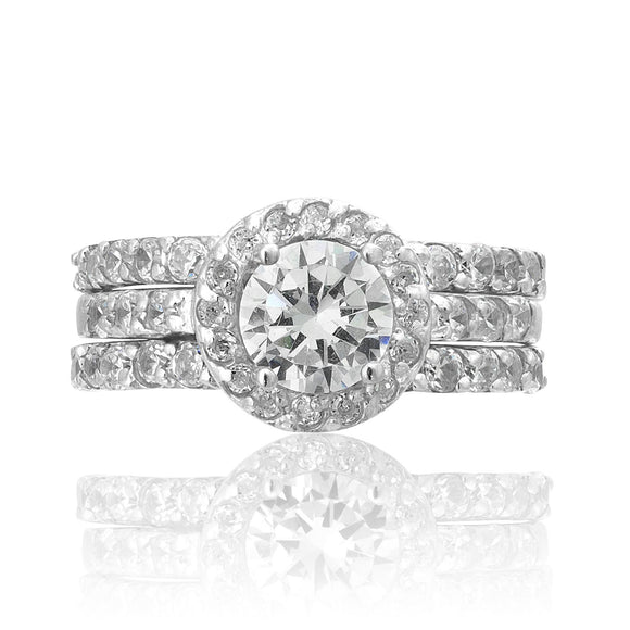 RSZ-2153 Halo CZ Engagement Wedding Ring Set | Teeda