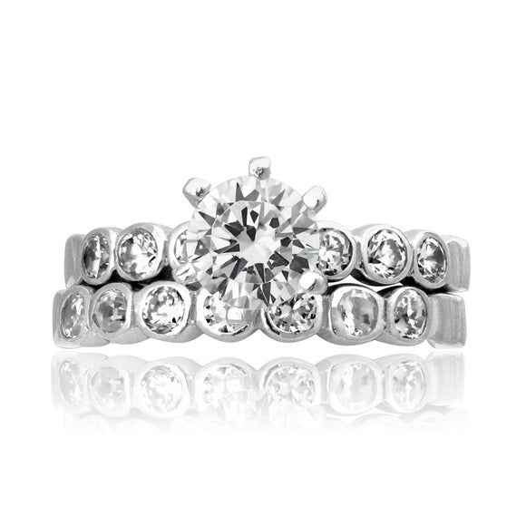 RSZ-2154 Bezel Set CZ Engagement Wedding Ring Set | Teeda