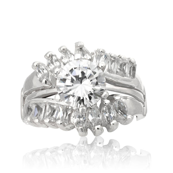 RSZ-2160 Round Marquise Emerald Cut CZ Engagement Wedding Ring Set | Teeda