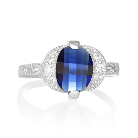 RZ-1380-BS Cubic Zirconia Ring - Blue Sapphire | Teeda