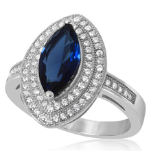 RZ-1644-BS Marquise Cut Micropave Cubic Zirconia Ring - Blue Sapphire | Teeda