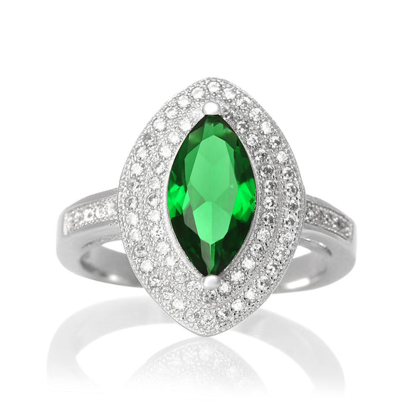 RZ-1644-E Marquise Cut Micropave Cubic Zirconia Ring - Emerald | Teeda