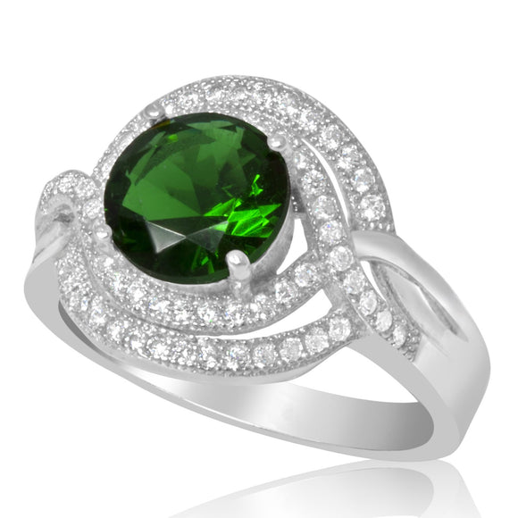RZ-1647-E Micropave Cubic Zirconia Ring - Emerald | Teeda