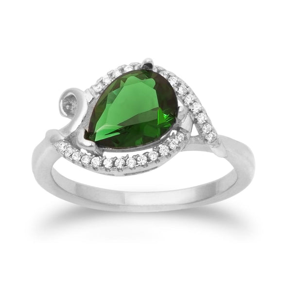 RZ-1673 Pear Shape Cubic Zirconia Ring - Emerald | Teeda