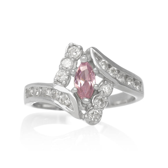 RZ-7047-CP Marquise Channel Set Wave CZ Ring - Clear-Pink | Teeda