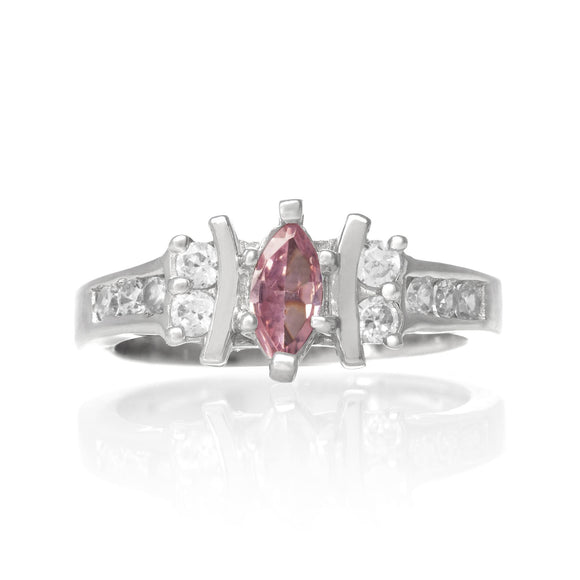 RZ-7048-CP Marquise and Round CZ Ring - Clear-Pink | Teeda
