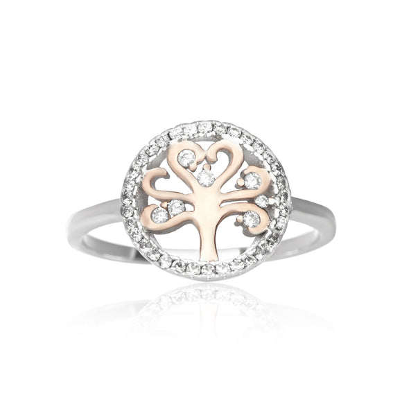 RZ-7162 Silver and Gold Tree of Life CZ Ring | Teeda