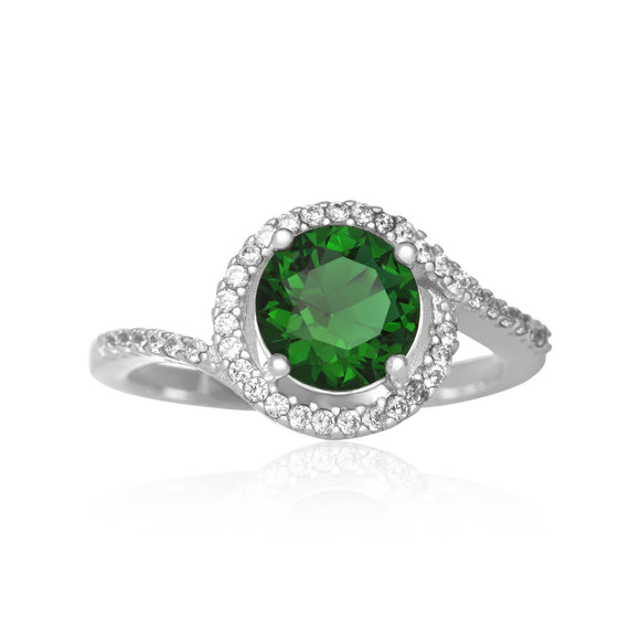 RZ-7163 Twisting Halo Cubic Zirconia Ring - Emerald | Teeda